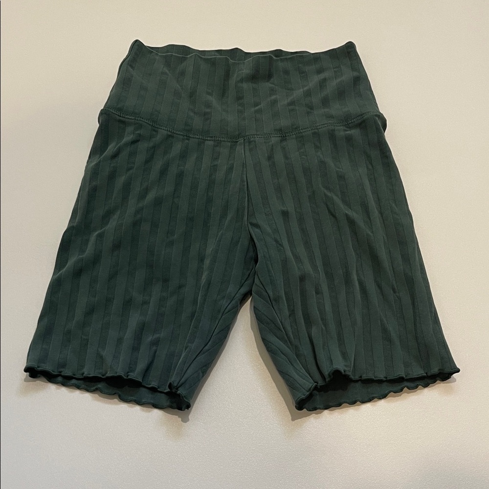 Offline by Aerie Dark Green Striped Ribbed Biker Shorts